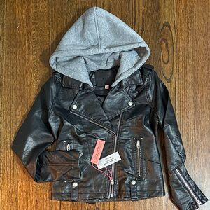 NWT Blank NYC Kids Faux Leather Jacket with Removable Gray Hood